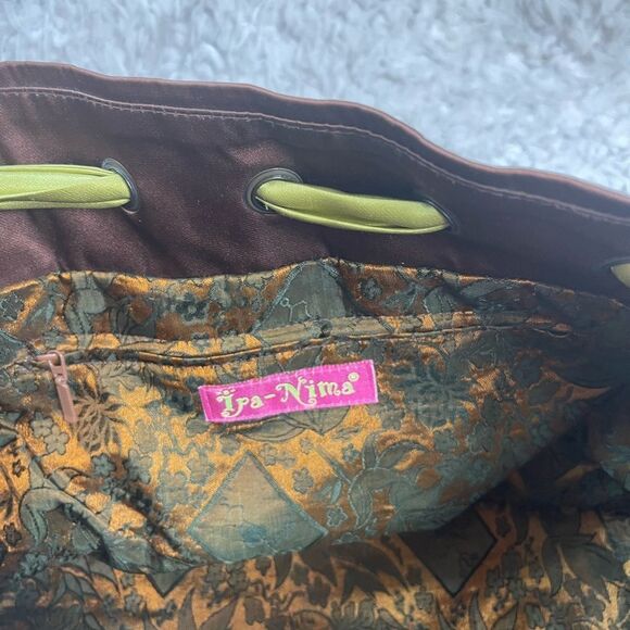 Ipa-Nima fabric green& Brown Floral embroidery medium shoulder bag bohemian look - Picture 14 of 16